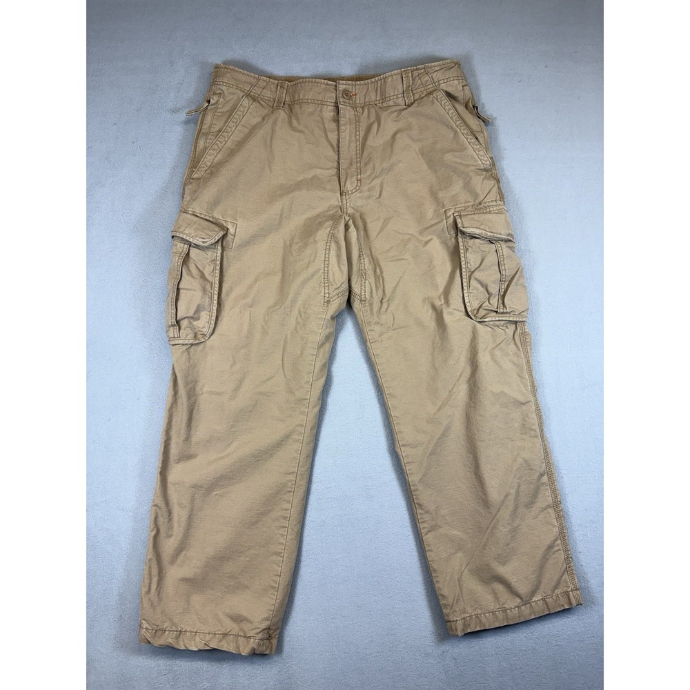 L.L.Bean Natural Fit Cargo Pants Men's 38x30 Khaki  Cotton Hiking Flannel Lined